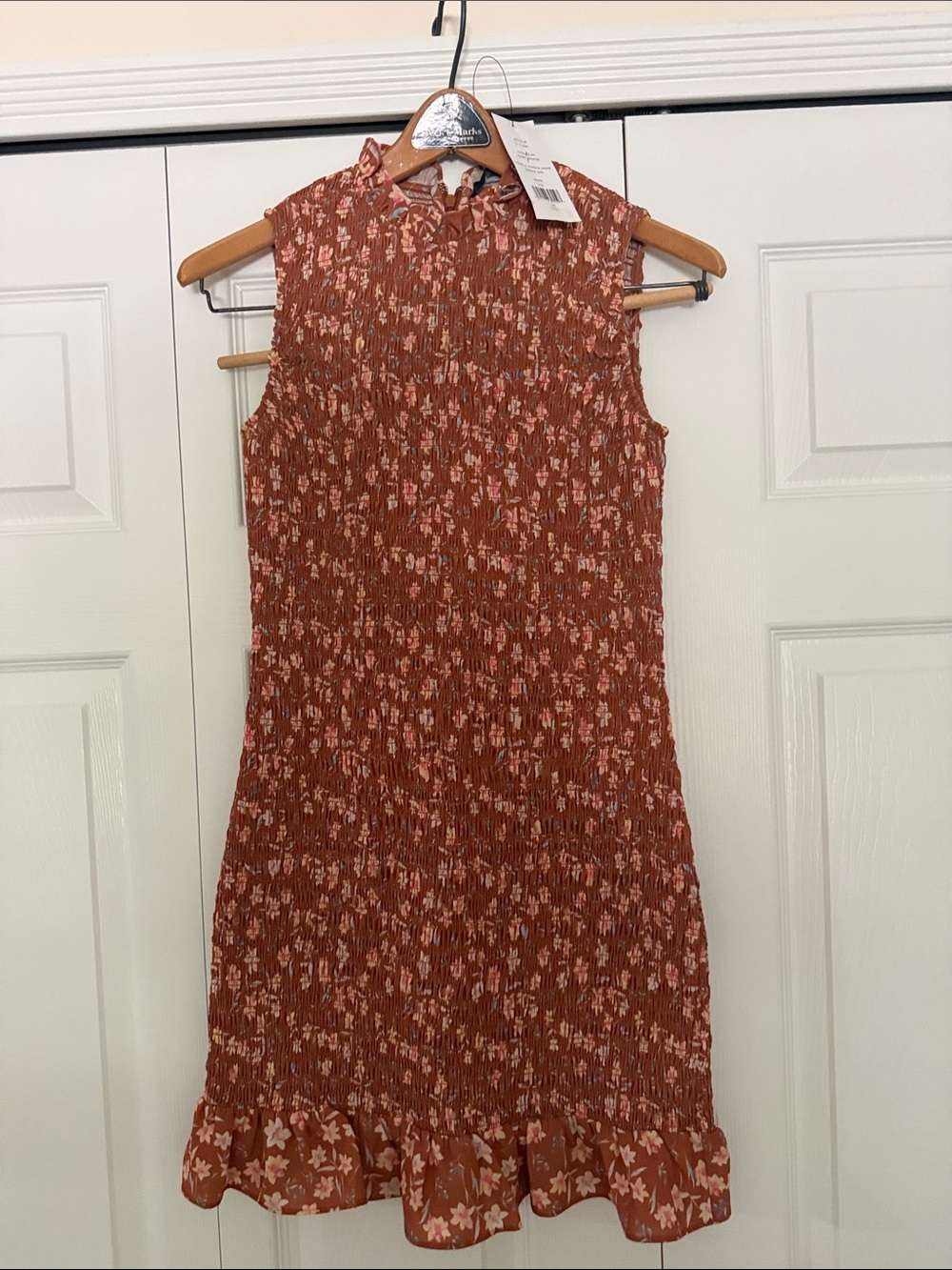 French Connection Sleeveless Rust Floral Smocked Midi Dress size XS
